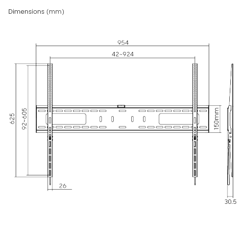 Flach breede Mauerbeugel fir Ekranen bis 100 inch