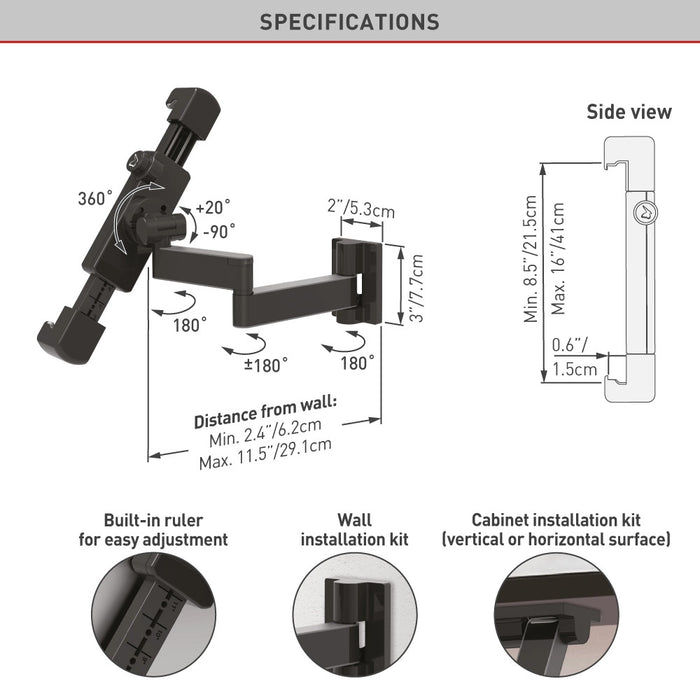 Barkan Mounts Full-Motion Tablethalter 7 bis 14 inch |Universal |Schwarz