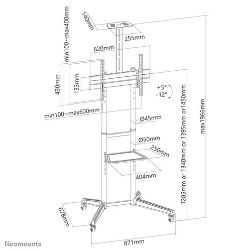 Neomounts mobiele vloersteun voor 37-70 inch schermen - Zwart