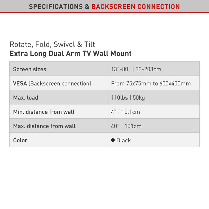 Barkan Mounts Enorm TV-Briet|1 Meter vun der Mauer ewech|13-80 inch
