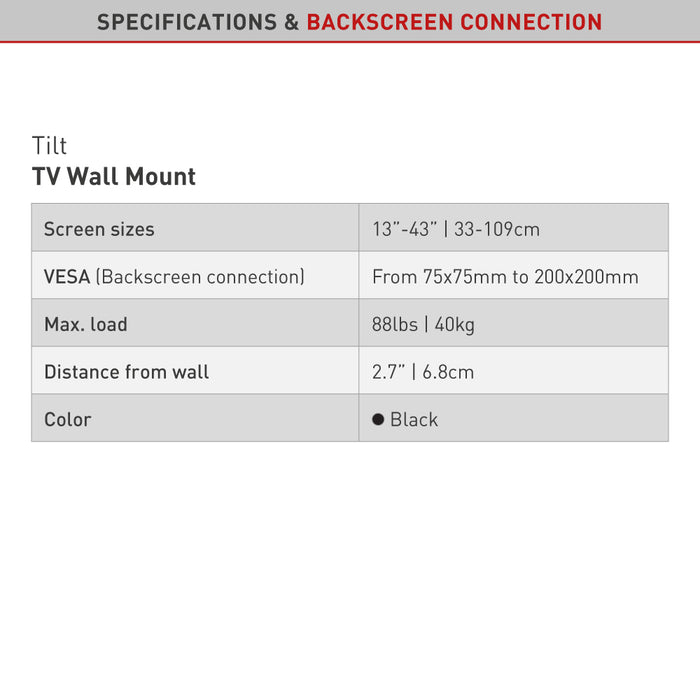 Barkan Mounts kompakte kippbare Mauerhaler fir Schiermer bis 43 inch|VESA 200x200