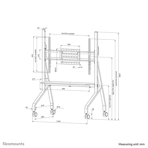 Neomounts mobil Buedemstänner FL50-525WH1 | Gëeegent fir 55-86" Ekranen | Wäiss
