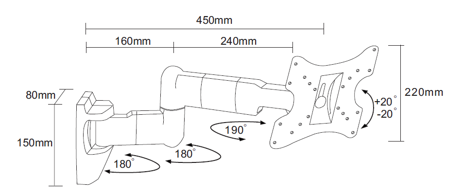 Wolff Mount TV Mauermontage mat 3 Dréipunkten bis 32 inch |Universell |Kompakt |Budget |VESA 200x200