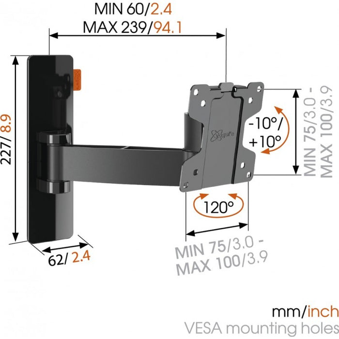 Vogels WALL 2025 dréibar TV-Mauerbeugel schwaarz bis 26 inch