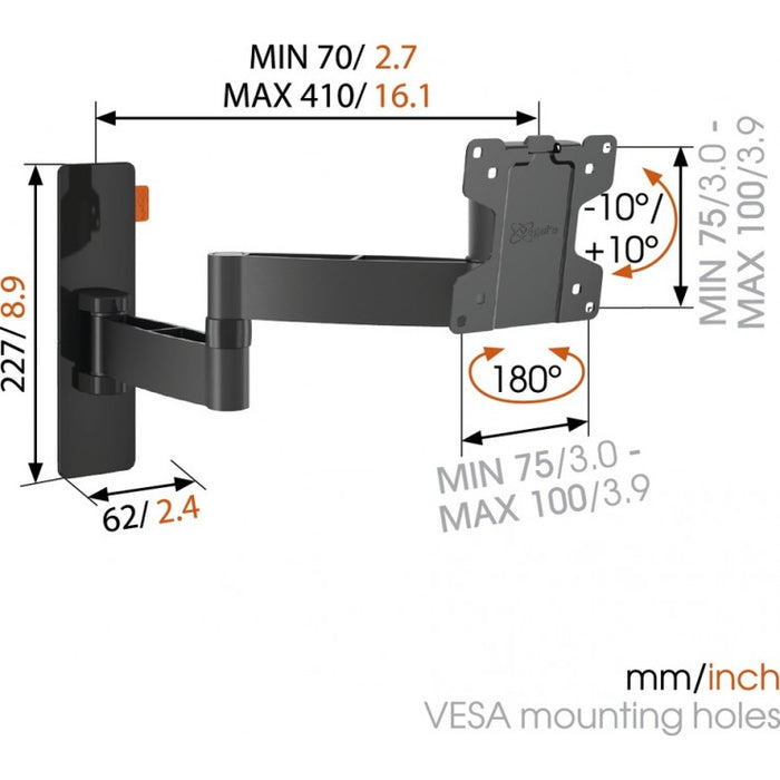 Vogels WALL 2045 dréibar Mauerbeugel schwaarz bis 26 inch