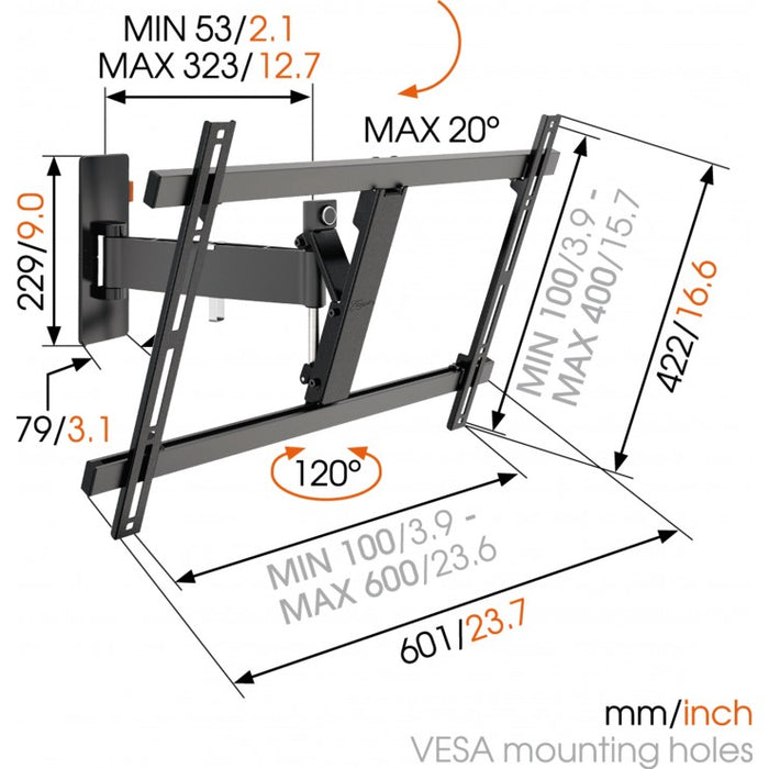 Vogel's WALL 2325 dréibaar TV Mauerbeugel schwaarz fir Schiirme bis 65 inch