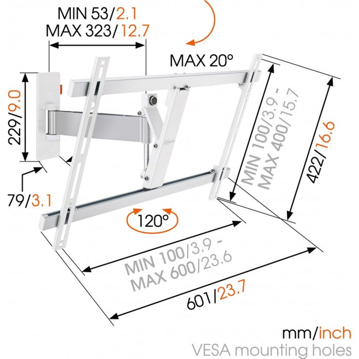 Vogel's WALL 2325 wäiss dréibare TV-Mauerbeugel fir Schiermer bis 65 Zoll