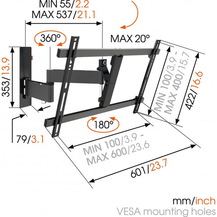 Vogel's WALL 2345 dréibaar Mauerbeugel fir Schiirme bis 65 inch schwaarz
