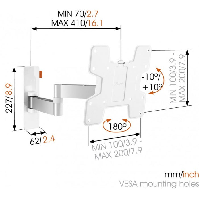 Vogels WALL 2145 dréibaar TV Mauerbeugel wäiss bis 37 inch