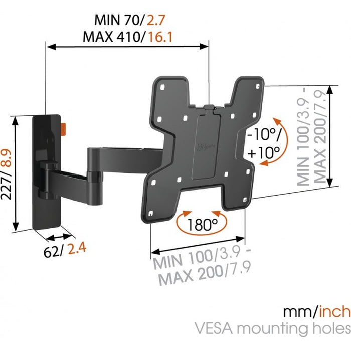 Vogels WALL 2145 dréibaar TV Mauerbeugel schwaarz bis 37 inch