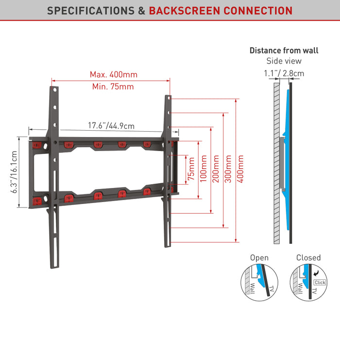 Barkan Mounts Gipsmauer-Haler fir Schiermer bis 55 inch|VESA 400x400|Universal