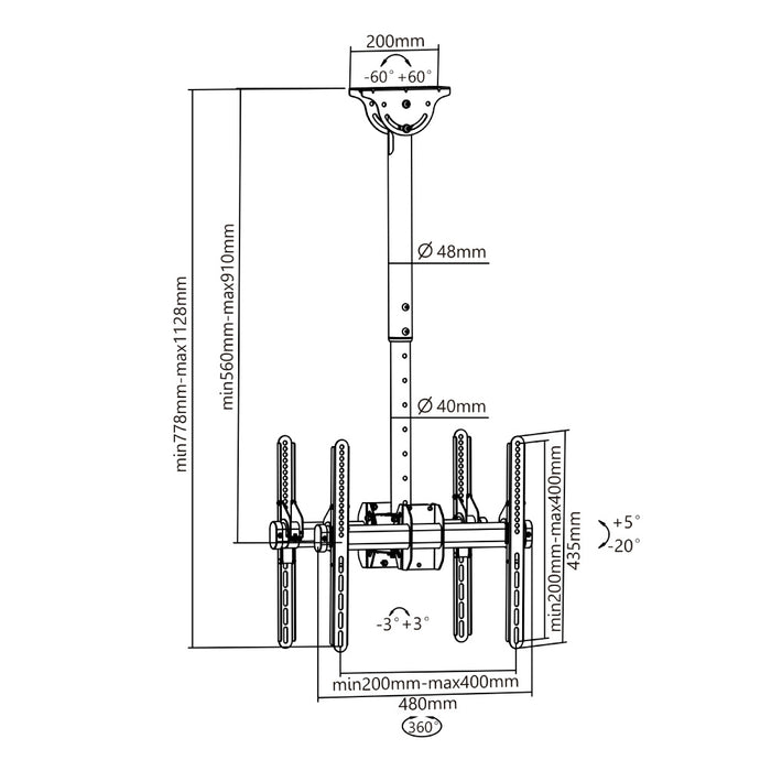 NM-C440D schwaarz Neomounts flaach Bildschierm-Plafongsstëtz