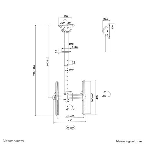 Neomounts NM-C440 schwaarz Plafongsbriet fir Bildschirmer bis 60 inch