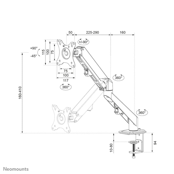 Neomounts DS70-700BL1 Full-Motion Monitor-Büroarm fir 17-27 inch Ekranen - Schwaarz