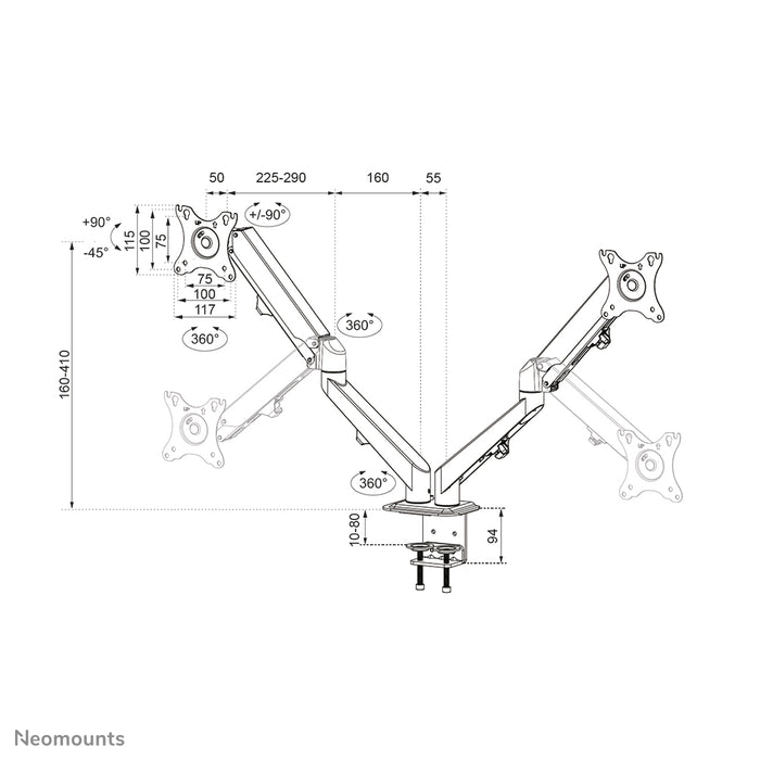 Neomounts DS70-700BL2 Full-Motion Monitor-Büroarm fir 17-27 inch Ekranen - Schwaarz