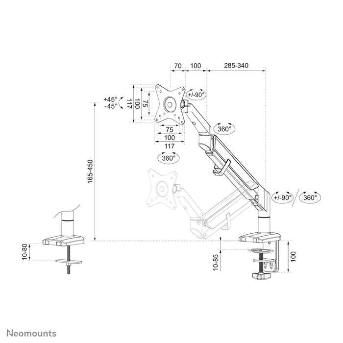 Neomounts DS70-810BL1 Full-Motion Monitor-Büroarm fir 17-32 inch Ekranen - Schwaarz