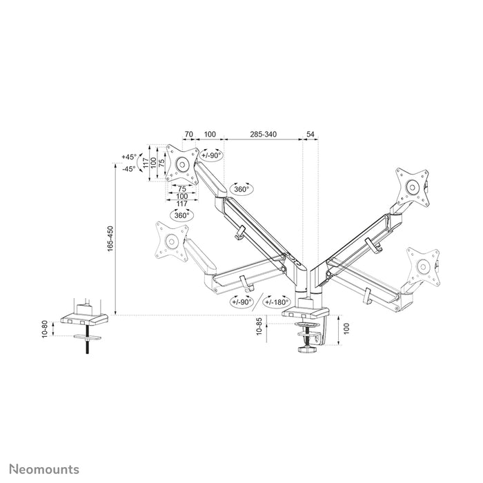 Neomounts DS70-810BL2 Full-Motion Monitor-Büroarm fir 17-32 inch Ekranen - Schwaarz