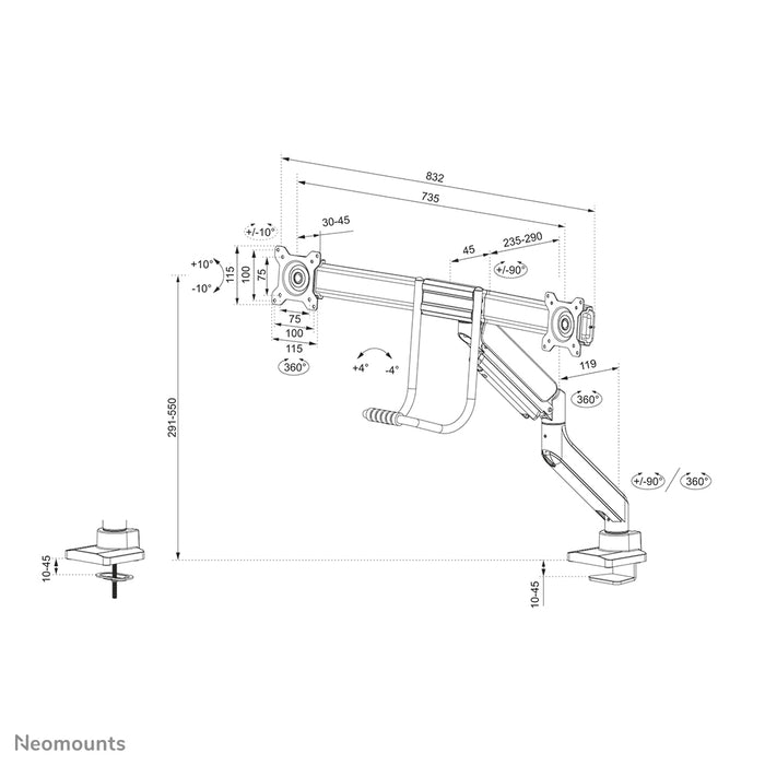 Neomounts DS75-450BL2 Full-Motion Monitor-Büroarm fir 17-32 inch Ekranen - Schwaarz