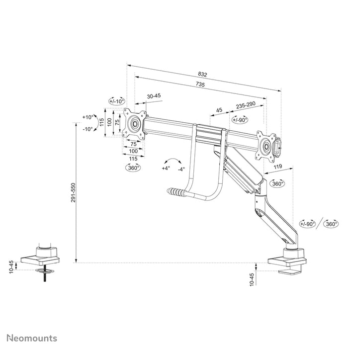 Neomounts DS75-450BL2 Full-Motion Monitor-Büroarm fir 17-32 inch Ekranen - Wäiss