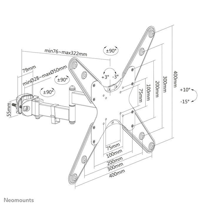 Neomounts FL40-450BL14 Full-Motion TV-Paelstut (Ø28-50 mm) fir 32-55 inch Ekranen - Schwaarz