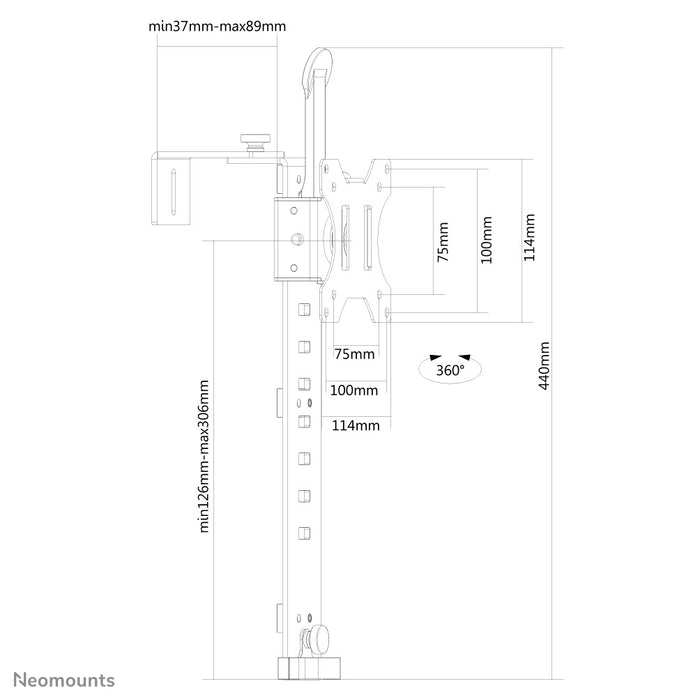 Neomounts FPMA-CH100 schwaarz ass e Büroarm, deen iwwer eng Trennwand opgehaange gëtt, fir Flatscreens bis 30 inch.