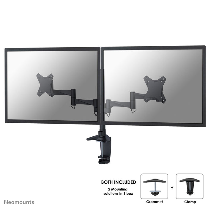 Neomounts FPMA-D1330Dblack ass eng Schreifdësch-Halterung fir 2 Flachbildschiermer bis 27 inch (69 cm).
