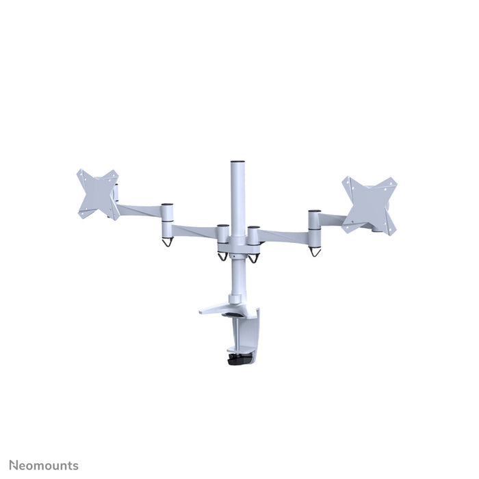 Neomounts FPMA-D1330D wäiss ass eng Schreifdësch-Halterung fir 2 Flachbildschiermer bis 27 inch (69 cm).