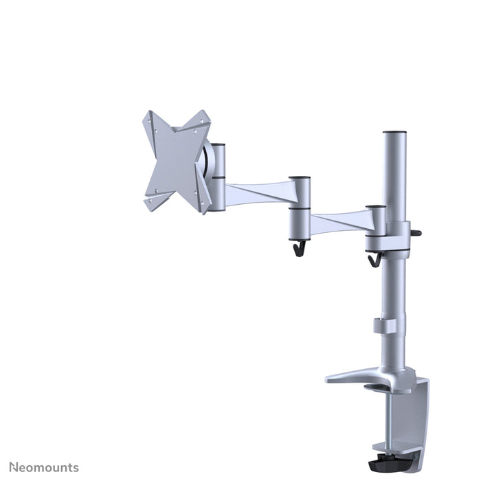 Neomounts FPMA-D1330 sëlwer ass eng Schreifdësch-Halterung mat 3 Dreefpunkten fir Flachbildschiermer bis 30 inch (76 cm).