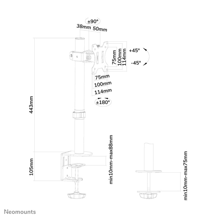 Neomounts FPMA-D510 schwaarz ass eng Schreifdësch-Halterung mat 1 Dreefpunkt fir Flachbildschiermer bis 32 inch.