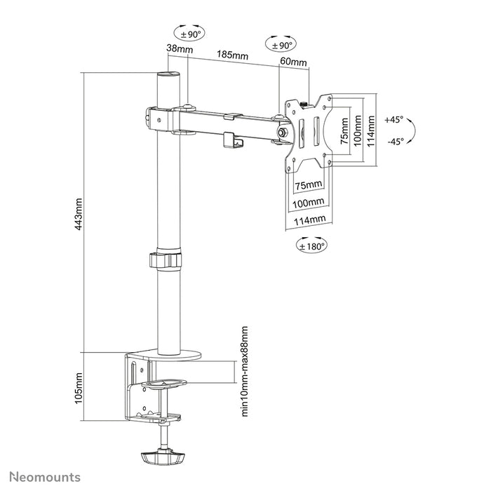 Neomounts FPMA-D540 schwaarz Full-Motion-Schreifdësch-Halterung fir Flachbildschiermer bis 32 inch, héichtverstellbar - Schwaarz