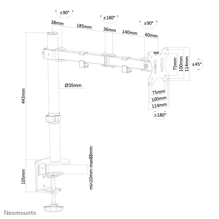Neomounts FPMA-D550 schwaarz ass eng Schreifdësch-Halterung mat 3 Dreefpunkten fir Flachbildschiermer bis 32 inch - Schwaarz
