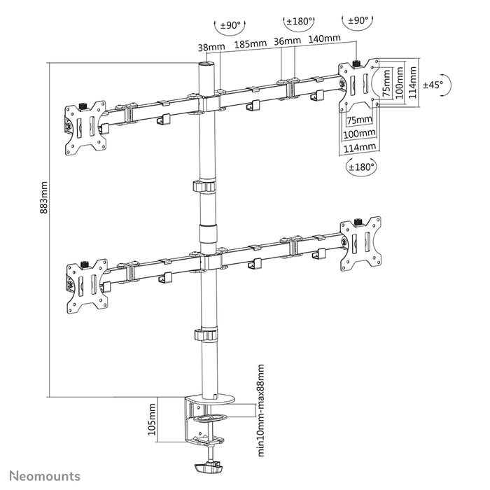 Neomounts FPMA-D550D4 schwaarz Full-Motion-Schreifdësch-Halterung fir 13-32 inch Schiermer - Schwaarz