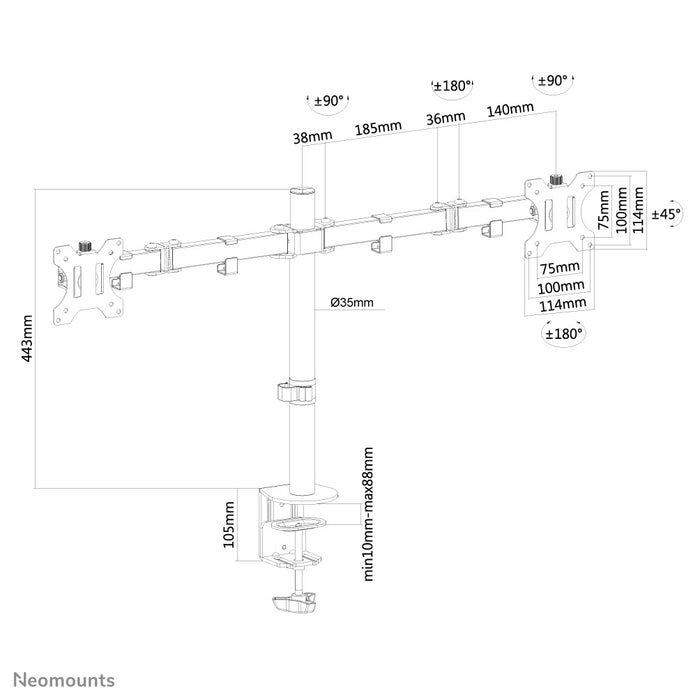 Neomounts FPMA-D550D schwaarz ass eng Schreifdësch-Halterung fir 2 Flachbildschiermer bis 32 inch - Schwaarz