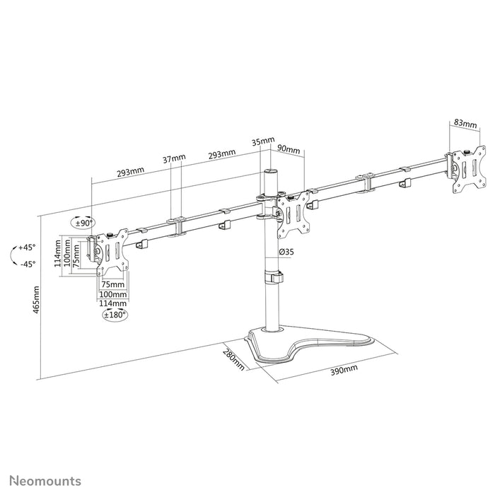 Neomounts FPMA-D550DD3 schwaarz Full-Motion-Schreifdëschstänn fir 13-27 inch Schiermer - Schwaarz