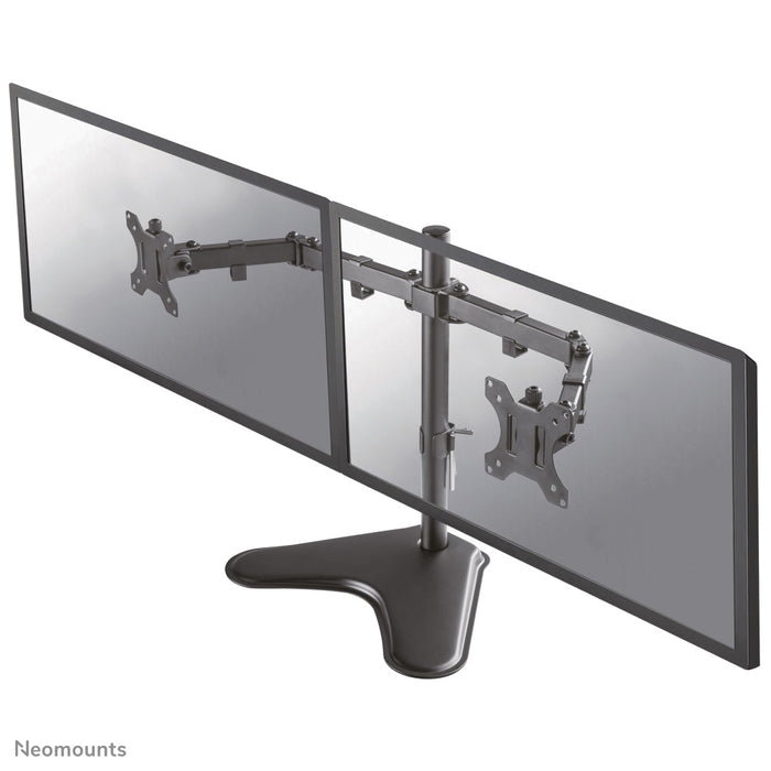 Neomounts FPMA-D550DD schwaarz ass eng Schreifdësch-Halterung fir 2 Flachbildschiermer bis 32 inch.