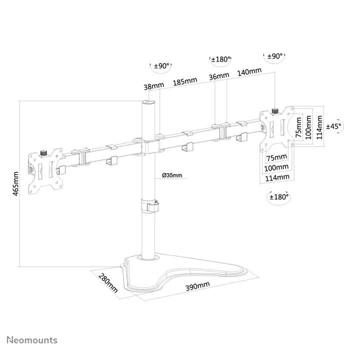 Neomounts FPMA-D550DD schwaarz ass eng Schreifdësch-Halterung fir 2 Flachbildschiermer bis 32 inch.