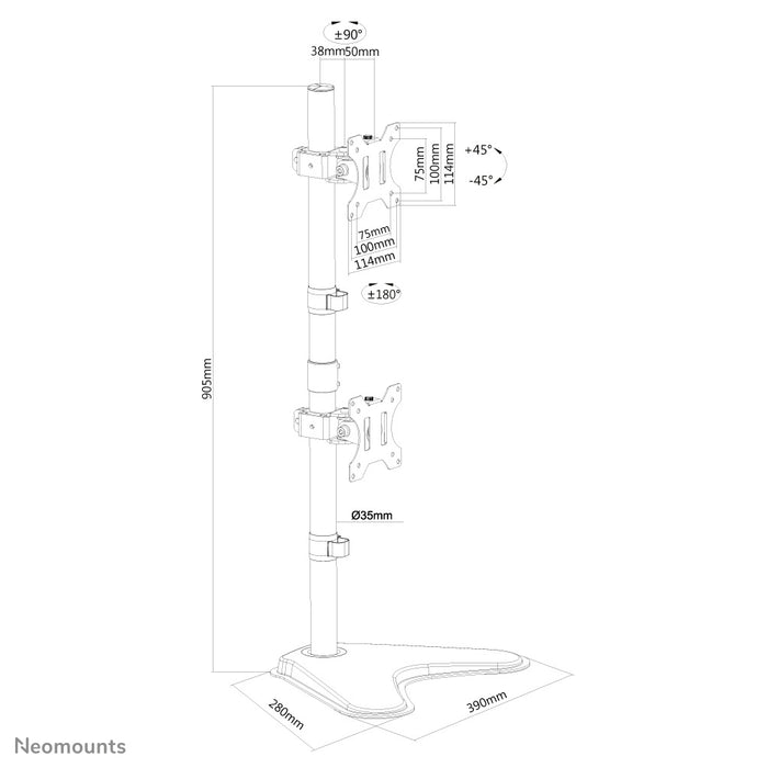 Neomounts FPMA-D550DDV schwaarz ass eng Schreifdësch-Halterung fir 2 Flachbildschiermer bis 32 inch.