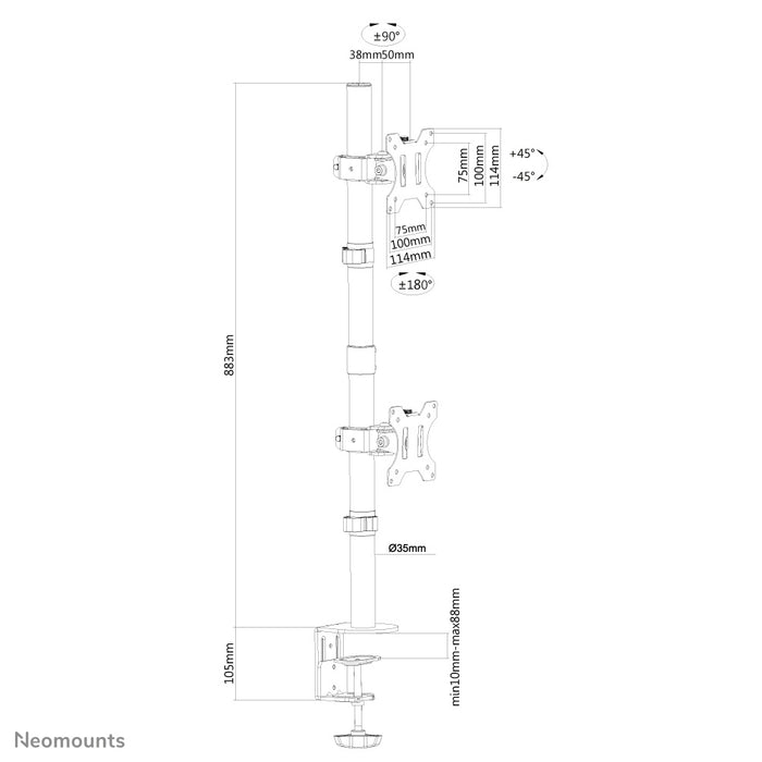 Neomounts FPMA-D550DV schwaarz ass eng Schreifdësch-Halterung fir 2 Flachbildschiermer bis 32 inch - Schwaarz
