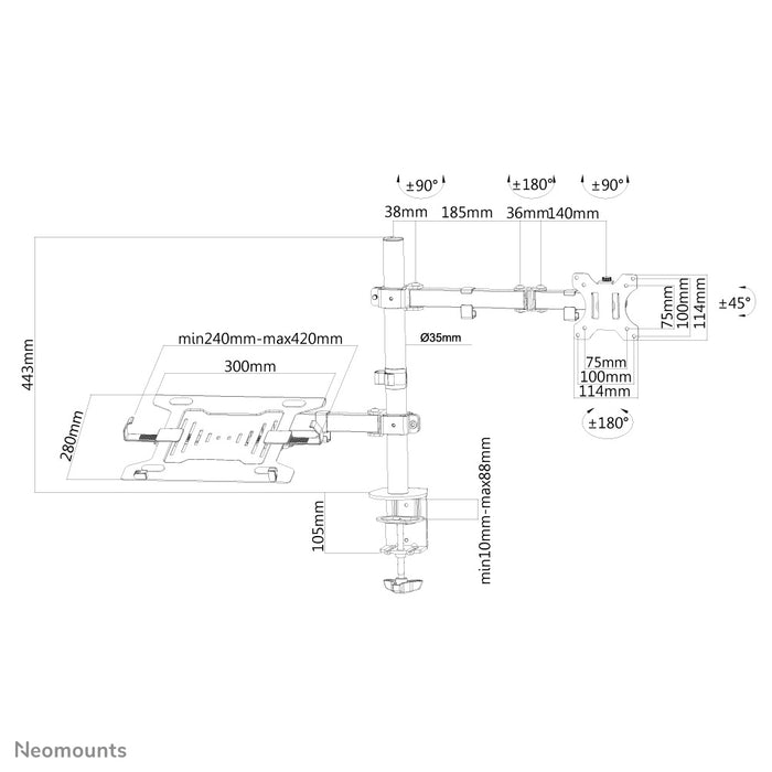 Neomounts FPMA-D550NOTEBOOK ass eng Schreifdësch-Halterung fir e Notebook a Flachbildschierm bis 32 inch.