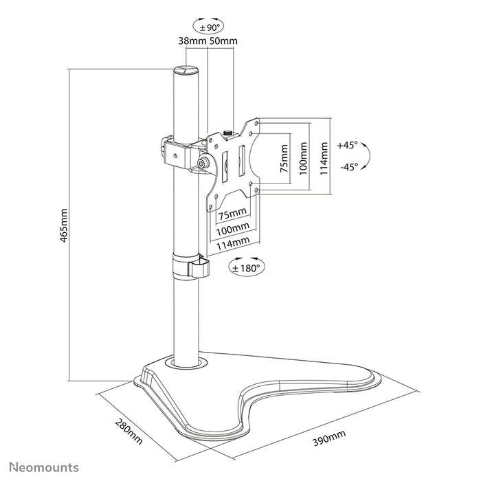 Neomounts FPMA-D550S schwaarz Full-Motion-Schreifdëschstänn fir Flachbildschiermer bis 32 inch, héichtverstellbar - Schwaarz