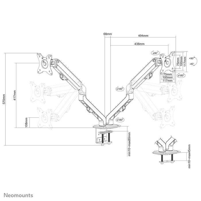 Neomounts FPMA-D650D schwaarz ass eng Full-Motion-Schreifdësch-Halterung fir Schiermer bis 27 (69 cm).