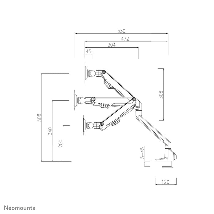 Neomounts FPMA-D750D schwaarz ass eng Schreifdësch-Halterung mat Gasfeder fir Flachbildschiermer bis 32 inch (81 cm).