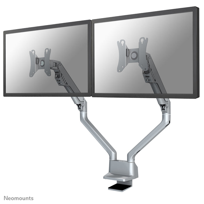 Neomounts FPMA-D750D Sëlwer ass eng Bureaustäip mat Gasfieder fir Flat Screens bis t/m 32 inch (81 cm).