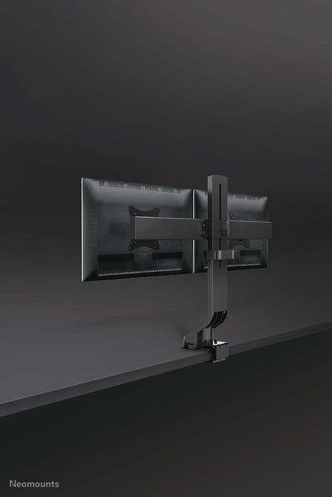 Neomounts FPMA-D860D Schwaarz ass eng Bureaustäip fir zwee Flat Screens bis t/m 27 inch (69 cm).