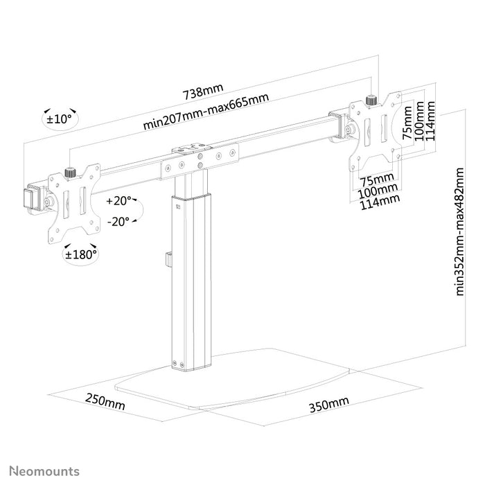 Neomounts FPMA-D865D Schwaarz ass eng Bureaustäip fir zwee Flat Screens bis t/m 27 inch (69 cm).