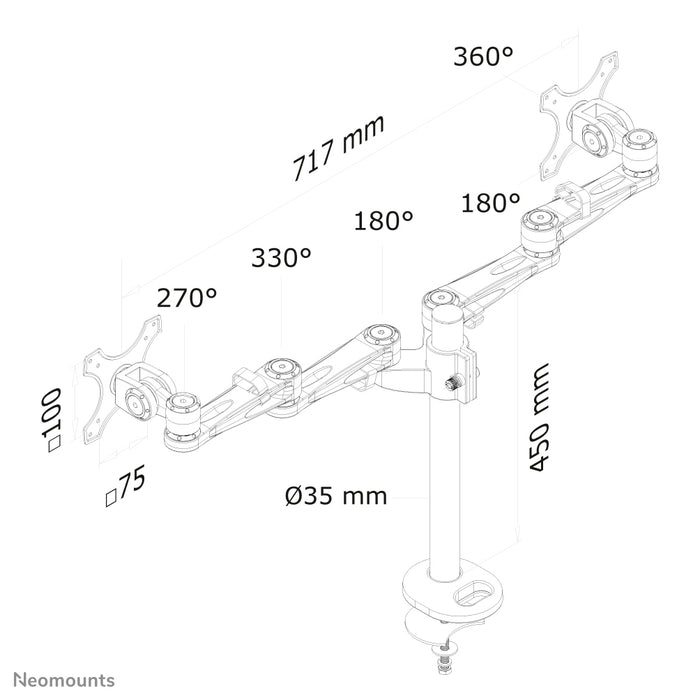 Neomounts FPMA-D935DG ass eng Bureaustäip fir 2 Flat Screens bis t/m 27 inch (69 cm).