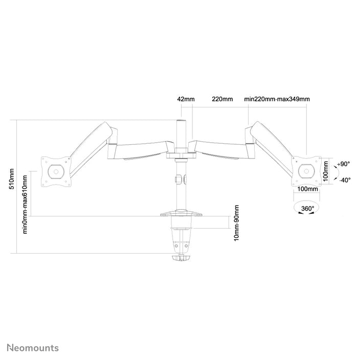 Neomounts FPMA-D950D ass eng Bureaustäip mat Gasfieder fir Flat Screens bis t/m 27 inch (69 cm).