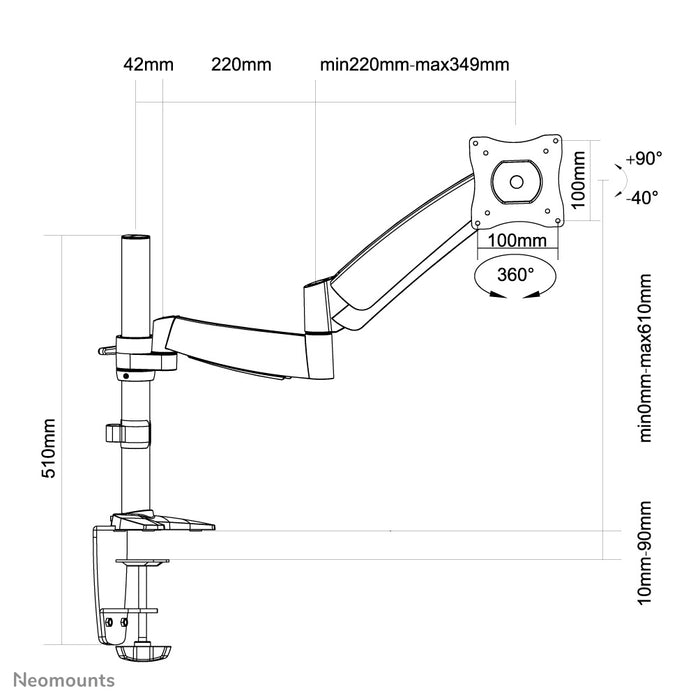Neomounts FPMA-D950 ass eng Bureaustäip mat Gasfieder fir Flat Screens bis t/m 27 inch.
