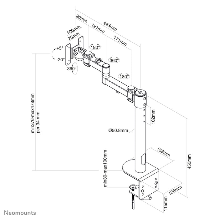 Neomounts FPMA-D960 SchwaarzPLUS ass eng Bureaustäip mat 3 Dréipunkten fir Curved Screens bis t/m 49 inch (124 cm).