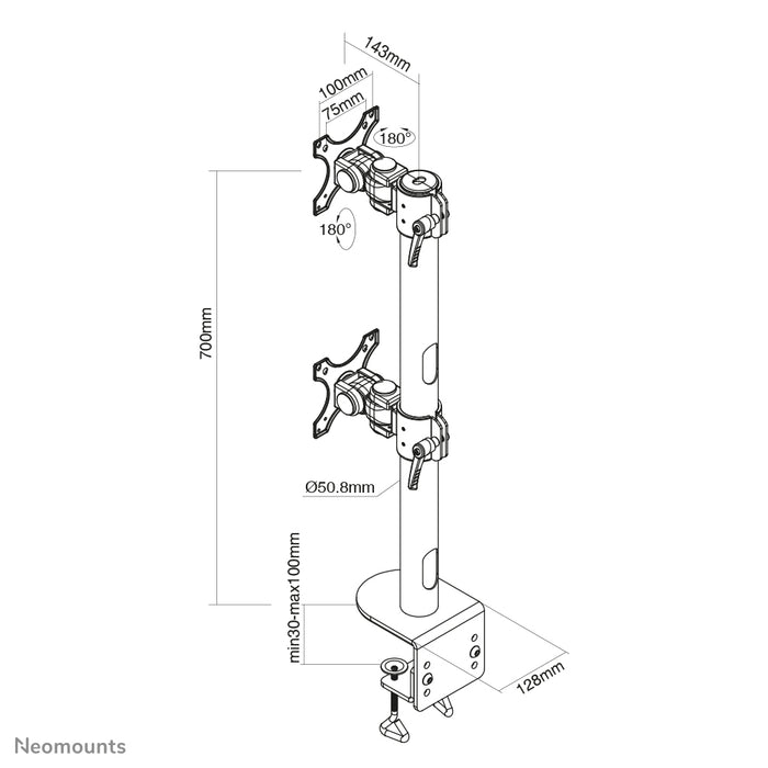 Neomounts FPMA-D960DV SchwaarzPLUS ass eng Bureaustäip fir zwee Curved Screens bis t/m 49 inch (124 cm) - Schwaarz